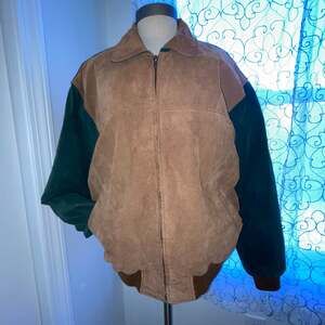 ASH CREEK TRADING Vintage 90s Genuine Leather Colorblock Bomber Jacket